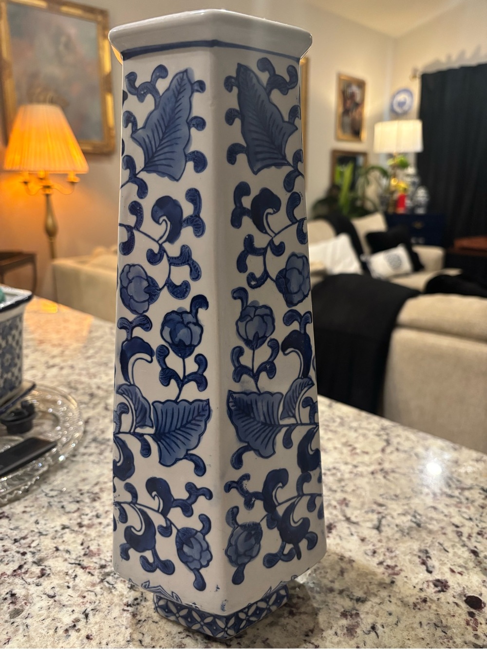 Blue and White Floral Porcelain Vase - Home Accents